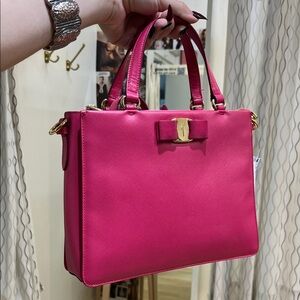 Salvatore Ferragamo Fuchsia Satchel with Bow Accent